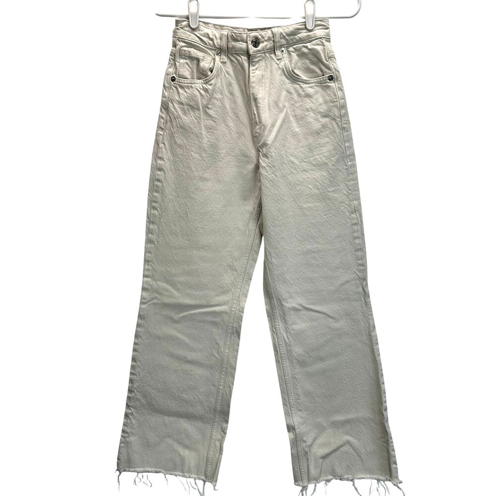 Zara Wide Leg Raw Hem Jeans Cream Size 2